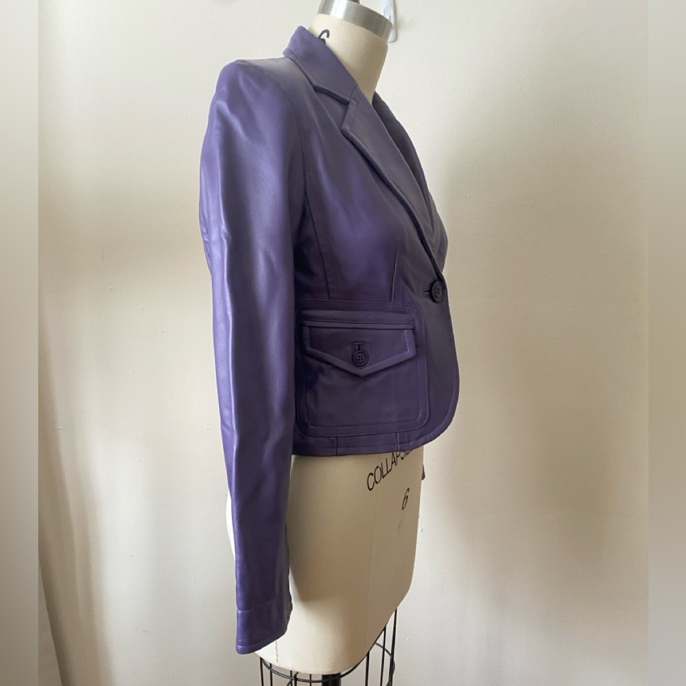 I.E. Purple vintage cropped leather jacket size Small petite - Picture 4 of 8
